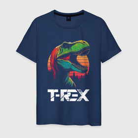 Мужская футболка хлопок с принтом Динозавр T rex Vintage в Петрозаводске, 100% хлопок | прямой крой, круглый вырез горловины, длина до линии бедер, слегка спущенное плечо. | 