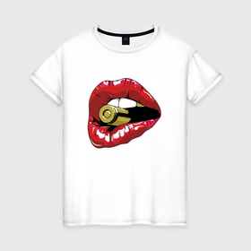 Женская футболка хлопок с принтом Гильза во рту в Белгороде, 100% хлопок | прямой крой, круглый вырез горловины, длина до линии бедер, слегка спущенное плечо | 