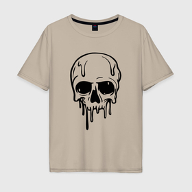Мужская футболка хлопок Oversize с принтом Тающий череп в Курске, 100% хлопок | свободный крой, круглый ворот, “спинка” длиннее передней части | 