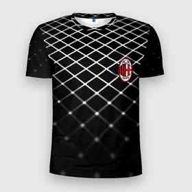 Мужская футболка 3D Slim с принтом Милан футбольный клуб в Тюмени, 100% полиэстер с улучшенными характеристиками | приталенный силуэт, круглая горловина, широкие плечи, сужается к линии бедра | Тематика изображения на принте: 