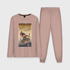 Мужская пижама с лонгсливом хлопок с принтом Японский самурай с катаной и нагинатой: гравюра укиё э ,  |  | 