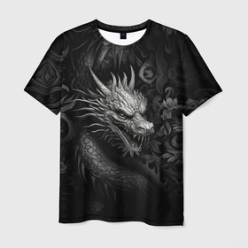 Мужская футболка 3D с принтом Black dragon в Санкт-Петербурге, 100% полиэфир | прямой крой, круглый вырез горловины, длина до линии бедер | 