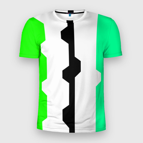 Мужская футболка 3D Slim с принтом Техно линии зелёный в Екатеринбурге, 100% полиэстер с улучшенными характеристиками | приталенный силуэт, круглая горловина, широкие плечи, сужается к линии бедра | 