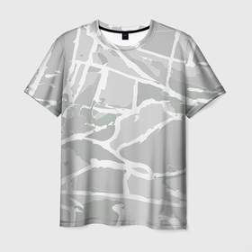 Мужская футболка 3D с принтом Серо белая геометрия в Санкт-Петербурге, 100% полиэфир | прямой крой, круглый вырез горловины, длина до линии бедер | 