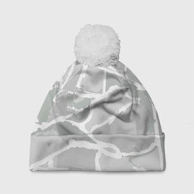 Шапка 3D c помпоном с принтом Серо белая геометрия в Курске, 100% полиэстер | универсальный размер, печать по всей поверхности изделия | 