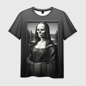 Мужская футболка 3D с принтом Мона Лиза Black skull , 100% полиэфир | прямой крой, круглый вырез горловины, длина до линии бедер | 