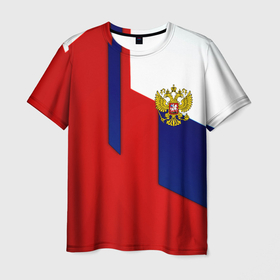 Мужская футболка 3D с принтом Спортивная текстура герб России в Новосибирске, 100% полиэфир | прямой крой, круглый вырез горловины, длина до линии бедер | 