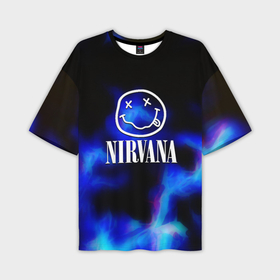 Мужская футболка oversize 3D с принтом Nirvana flame ghost steel в Тюмени,  |  | Тематика изображения на принте: 