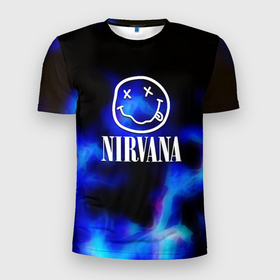 Мужская футболка 3D Slim с принтом Nirvana flame ghost steel в Тюмени, 100% полиэстер с улучшенными характеристиками | приталенный силуэт, круглая горловина, широкие плечи, сужается к линии бедра | Тематика изображения на принте: 