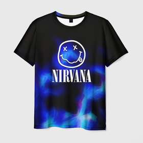 Мужская футболка 3D с принтом Nirvana flame ghost steel в Тюмени, 100% полиэфир | прямой крой, круглый вырез горловины, длина до линии бедер | Тематика изображения на принте: 