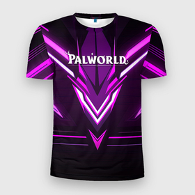 Мужская футболка 3D Slim с принтом Palworld logo фиолетовая абстракция в Петрозаводске, 100% полиэстер с улучшенными характеристиками | приталенный силуэт, круглая горловина, широкие плечи, сужается к линии бедра | 
