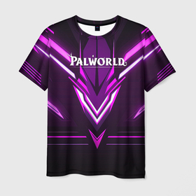 Мужская футболка 3D с принтом Palworld logo фиолетовая абстракция в Санкт-Петербурге, 100% полиэфир | прямой крой, круглый вырез горловины, длина до линии бедер | 