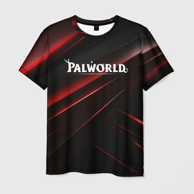Мужская футболка 3D с принтом Palworld logo black red abstract в Петрозаводске, 100% полиэфир | прямой крой, круглый вырез горловины, длина до линии бедер | Тематика изображения на принте: 