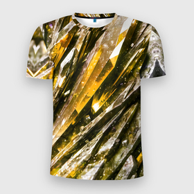 Мужская футболка 3D Slim с принтом Драгоценные кристаллы жёлтые в Екатеринбурге, 100% полиэстер с улучшенными характеристиками | приталенный силуэт, круглая горловина, широкие плечи, сужается к линии бедра | Тематика изображения на принте: 