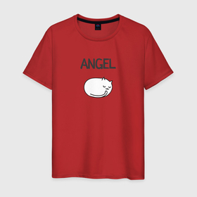 Мужская футболка хлопок с принтом Минималистичный кот ангел , 100% хлопок | прямой крой, круглый вырез горловины, длина до линии бедер, слегка спущенное плечо. | 