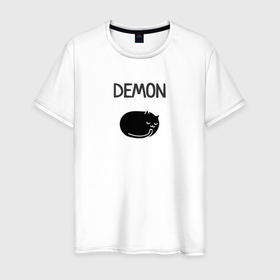 Мужская футболка хлопок с принтом Минималистичный кот демон , 100% хлопок | прямой крой, круглый вырез горловины, длина до линии бедер, слегка спущенное плечо. | 