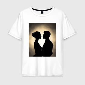 Мужская футболка хлопок Oversize с принтом Силуэт влюбленной пары в Петрозаводске, 100% хлопок | свободный крой, круглый ворот, “спинка” длиннее передней части | 