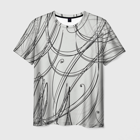 Мужская футболка 3D с принтом Монохромные завитки в Белгороде, 100% полиэфир | прямой крой, круглый вырез горловины, длина до линии бедер | Тематика изображения на принте: 