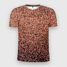 Мужская футболка 3D Slim с принтом Мелкая мозаика тёмный персиковый в Новосибирске, 100% полиэстер с улучшенными характеристиками | приталенный силуэт, круглая горловина, широкие плечи, сужается к линии бедра | 