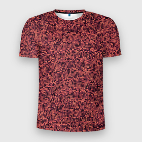 Мужская футболка 3D Slim с принтом Паттерн мелкая мозаика тёмно розовый в Курске, 100% полиэстер с улучшенными характеристиками | приталенный силуэт, круглая горловина, широкие плечи, сужается к линии бедра | Тематика изображения на принте: 