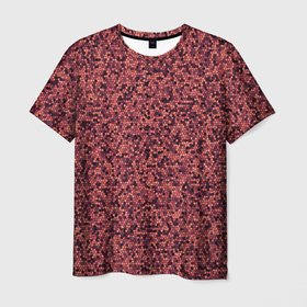 Мужская футболка 3D с принтом Паттерн мелкая мозаика тёмно розовый в Курске, 100% полиэфир | прямой крой, круглый вырез горловины, длина до линии бедер | Тематика изображения на принте: 