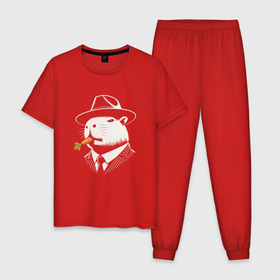 Мужская пижама хлопок с принтом Капибара гангстер с морковкой в Белгороде, 100% хлопок | брюки и футболка прямого кроя, без карманов, на брюках мягкая резинка на поясе и по низу штанин
 | 
