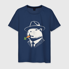 Мужская футболка хлопок с принтом Капибара гангстер с морковкой в Новосибирске, 100% хлопок | прямой крой, круглый вырез горловины, длина до линии бедер, слегка спущенное плечо. | Тематика изображения на принте: 
