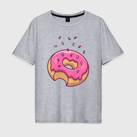 Мужская футболка хлопок Oversize с принтом Сладкий пончик в Петрозаводске, 100% хлопок | свободный крой, круглый ворот, “спинка” длиннее передней части | Тематика изображения на принте: 