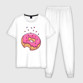 Мужская пижама хлопок с принтом Сладкий пончик в Кировске, 100% хлопок | брюки и футболка прямого кроя, без карманов, на брюках мягкая резинка на поясе и по низу штанин
 | 