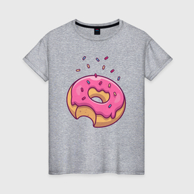 Женская футболка хлопок с принтом Сладкий пончик , 100% хлопок | прямой крой, круглый вырез горловины, длина до линии бедер, слегка спущенное плечо | 