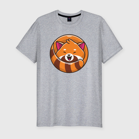 Мужская футболка хлопок Slim с принтом Весёлая красная панда в Петрозаводске, 92% хлопок, 8% лайкра | приталенный силуэт, круглый вырез ворота, длина до линии бедра, короткий рукав | Тематика изображения на принте: 