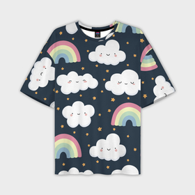 Мужская футболка oversize 3D с принтом Облака и радуги pattern в Кировске,  |  | Тематика изображения на принте: 