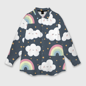 Мужская рубашка oversize 3D с принтом Облака и радуги pattern в Кировске,  |  | Тематика изображения на принте: 