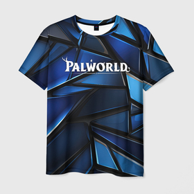 Мужская футболка 3D с принтом Palworld логотип синий абстрактный фон в Санкт-Петербурге, 100% полиэфир | прямой крой, круглый вырез горловины, длина до линии бедер | 