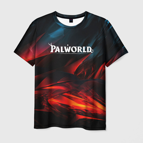 Мужская футболка 3D с принтом Palworld логотип абстракт на темном  фоне в Тюмени, 100% полиэфир | прямой крой, круглый вырез горловины, длина до линии бедер | 