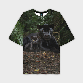 Мужская футболка oversize 3D с принтом Пантера с котенком ,  |  | Тематика изображения на принте: 