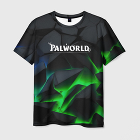 Мужская футболка 3D с принтом Palworld объемные зеленые камни в Новосибирске, 100% полиэфир | прямой крой, круглый вырез горловины, длина до линии бедер | 