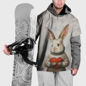 Накидка на куртку 3D с принтом Влюблённый кролик в свитере с сердцем в Новосибирске, 100% полиэстер |  | Тематика изображения на принте: 