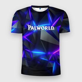 Мужская футболка 3D Slim с принтом Palworld логотип на ярких неоновых плитах , 100% полиэстер с улучшенными характеристиками | приталенный силуэт, круглая горловина, широкие плечи, сужается к линии бедра | 