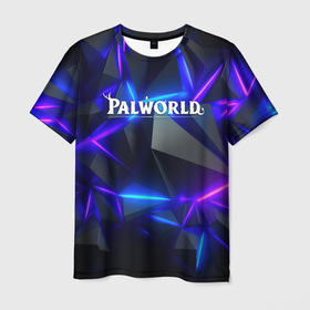 Мужская футболка 3D с принтом Palworld логотип на ярких неоновых плитах в Тюмени, 100% полиэфир | прямой крой, круглый вырез горловины, длина до линии бедер | 