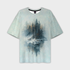 Мужская футболка oversize 3D с принтом Островок в зимнем лесу в Новосибирске,  |  | 