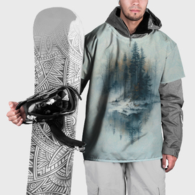 Накидка на куртку 3D с принтом Островок в зимнем лесу в Тюмени, 100% полиэстер |  | 