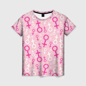 Женская футболка 3D с принтом Гендерный женский знак венеры в Санкт-Петербурге, 100% полиэфир ( синтетическое хлопкоподобное полотно) | прямой крой, круглый вырез горловины, длина до линии бедер | Тематика изображения на принте: 