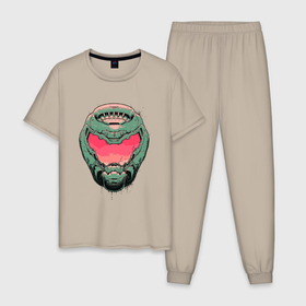Мужская пижама хлопок с принтом Pink Doomguy в Курске, 100% хлопок | брюки и футболка прямого кроя, без карманов, на брюках мягкая резинка на поясе и по низу штанин
 | 