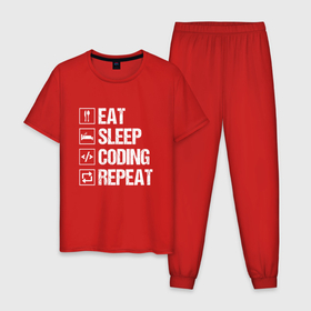 Мужская пижама хлопок с принтом Eat sleep coding repeat в Петрозаводске, 100% хлопок | брюки и футболка прямого кроя, без карманов, на брюках мягкая резинка на поясе и по низу штанин
 | 