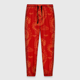 Мужские брюки 3D с принтом Красный   дракон в Кировске, 100% полиэстер | манжеты по низу, эластичный пояс регулируется шнурком, по бокам два кармана без застежек, внутренняя часть кармана из мелкой сетки | 