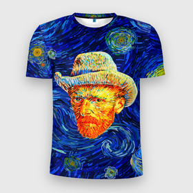 Мужская футболка 3D Slim с принтом Face Vincent Van Gogh в Белгороде, 100% полиэстер с улучшенными характеристиками | приталенный силуэт, круглая горловина, широкие плечи, сужается к линии бедра | 