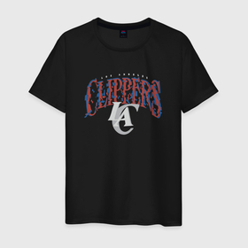 Мужская футболка хлопок с принтом Los angeles clippers suga glitch NBA в Курске, 100% хлопок | прямой крой, круглый вырез горловины, длина до линии бедер, слегка спущенное плечо. | 