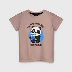 Детская футболка хлопок с принтом Панда с молоком в Санкт-Петербурге, 100% хлопок | круглый вырез горловины, полуприлегающий силуэт, длина до линии бедер | 