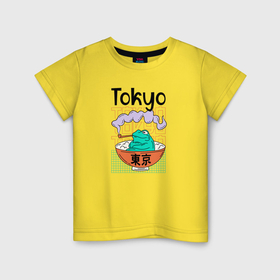 Детская футболка хлопок с принтом Лягушка Япония Tokyo в Белгороде, 100% хлопок | круглый вырез горловины, полуприлегающий силуэт, длина до линии бедер | Тематика изображения на принте: 